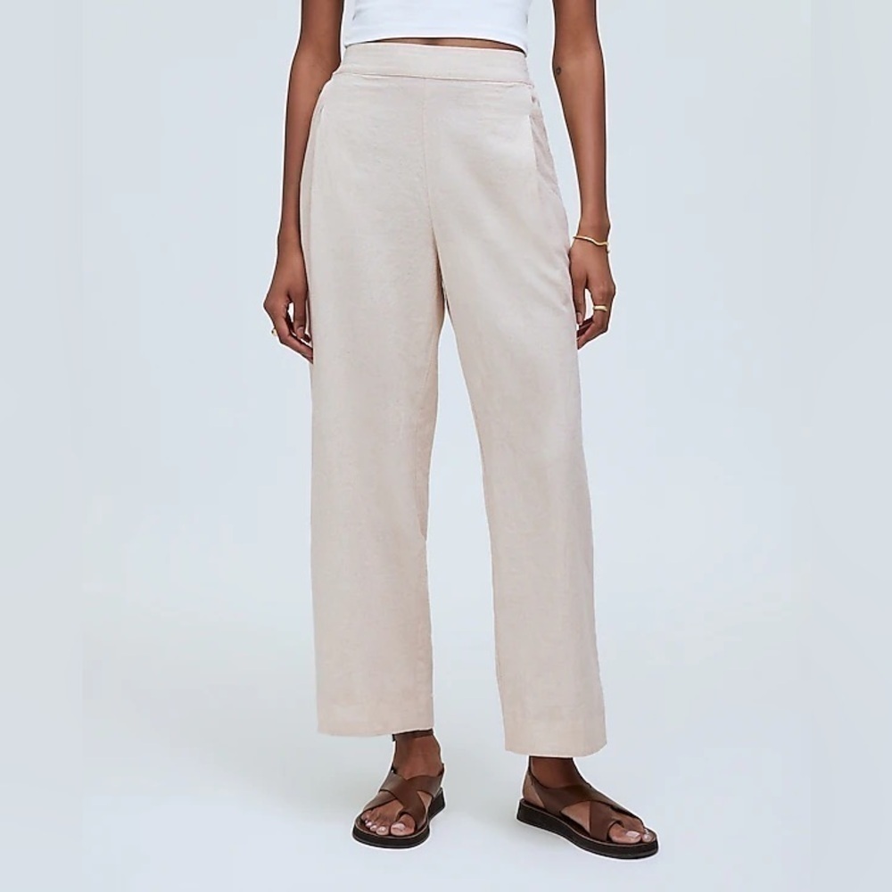 Madewell Pull On Straight Crop Linen Pant in Natural Size 2